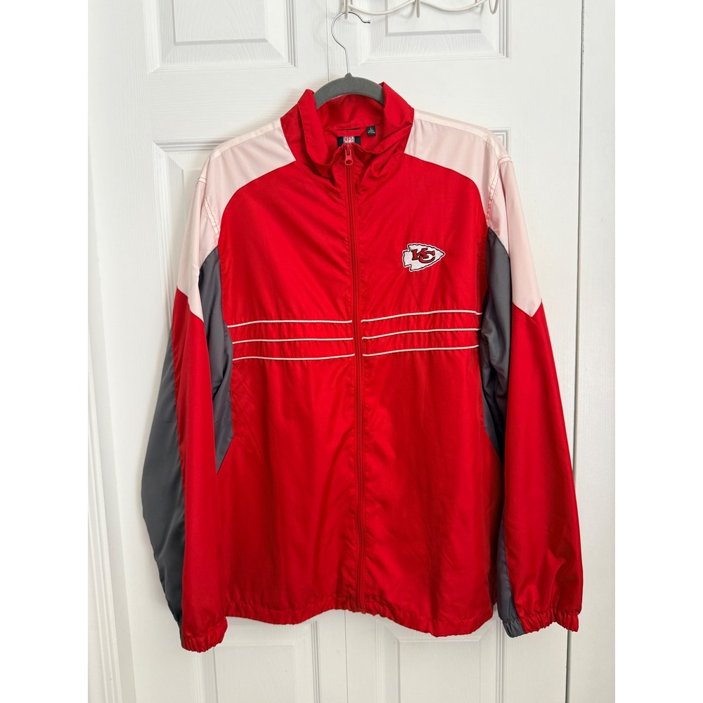 Reebok NFL Kansas City Chiefs Windbreaker Jacket Red White Grey Mens Large